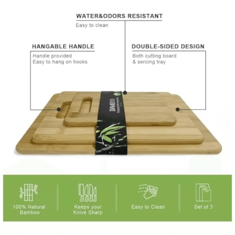 PuraPlanetCo™ 3 PCS Bamboo Chopping and Serving Boards