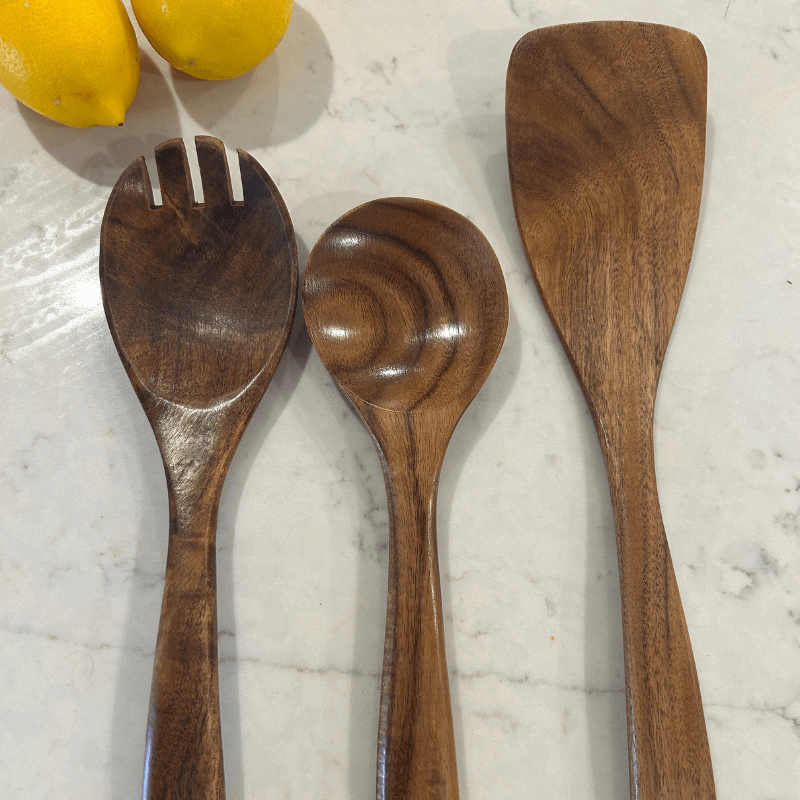 PuraPlanetCo™ 3 PCS Natural Teak Wood Cooking Utensils