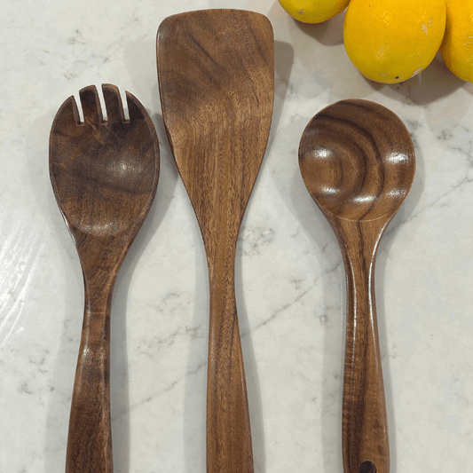 PuraPlanetCo™ 3 PCS Natural Teak Wood Cooking Utensils