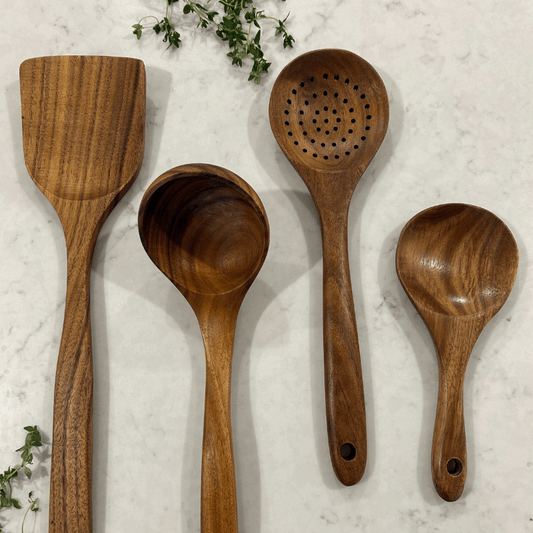 PuraPlanetCo™ 4 PCS Natural Teak Wood Cooking Utensils